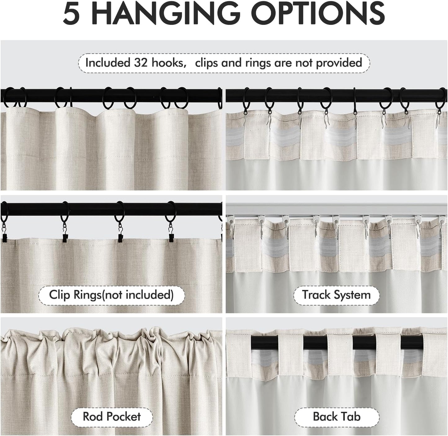 MIULEE 100% Blackout Curtains - Luxury Faux Linen Room Darkening Drapes, 84 Inch Long, Birch | 2 Panels Set