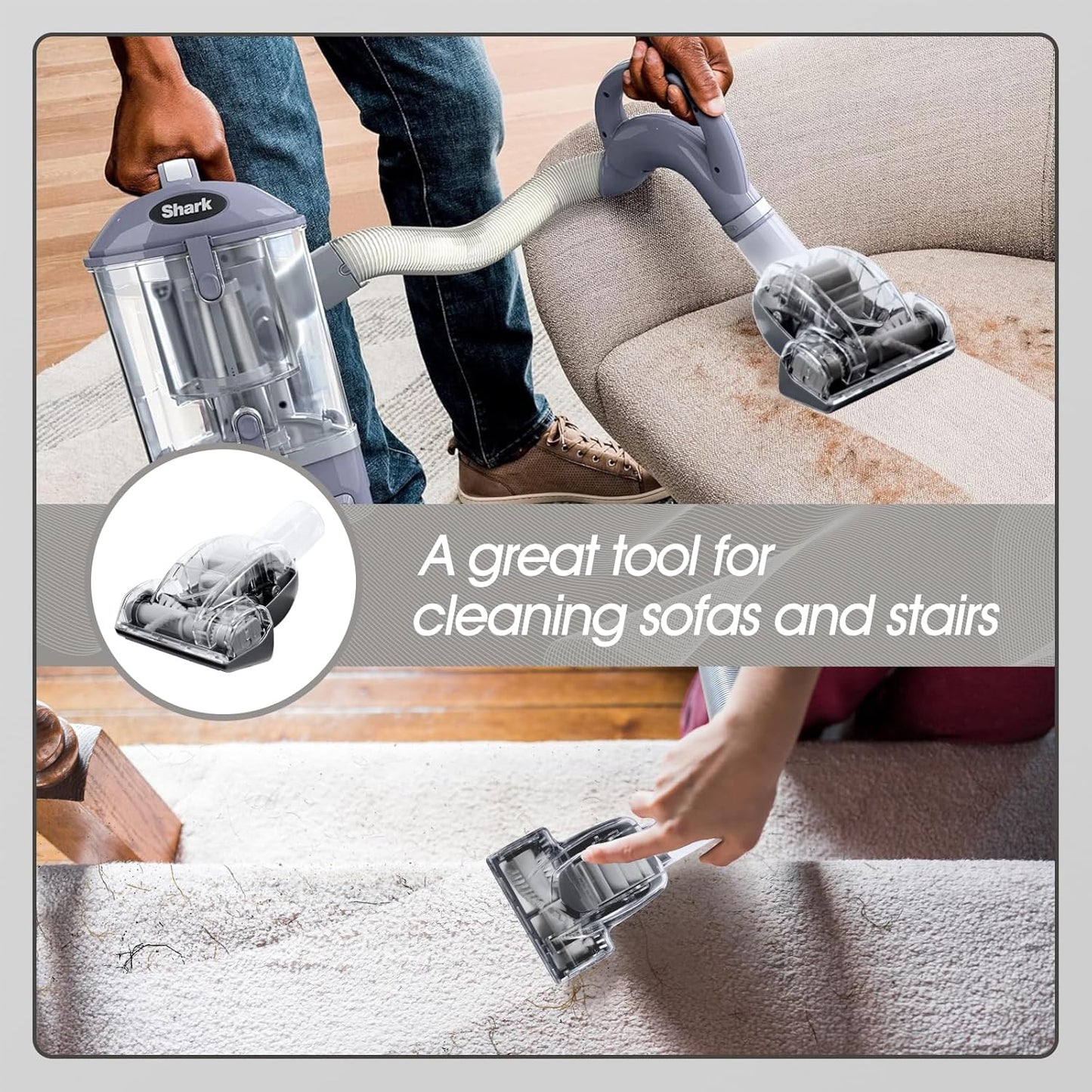 Shark Pet Hair Power Brush Tool - Upgraded Vacuum Attachment for Navigator Lift-Away NV360 | Gray