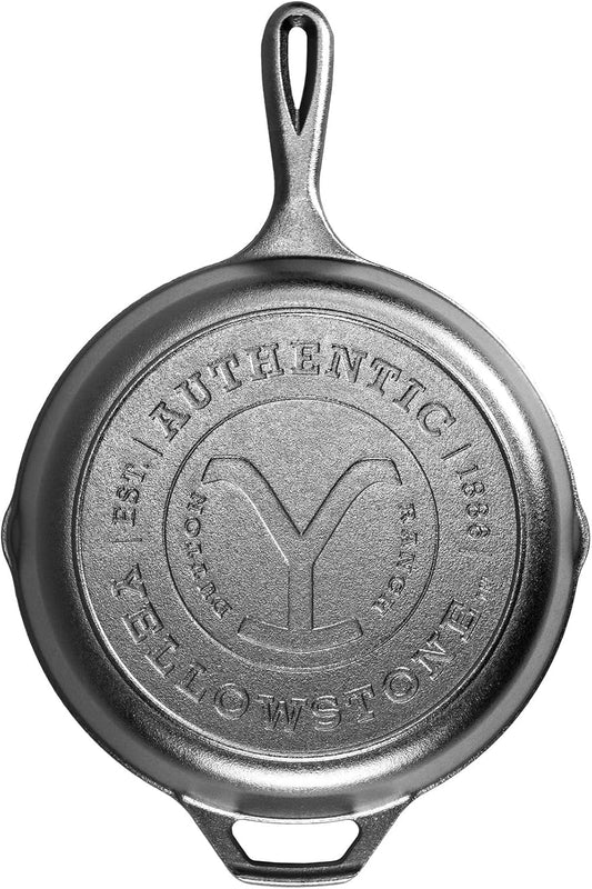 Lodge Yellowstone Stamped Cast Iron Skillet - Pre-Seasoned with Signature Teardrop Handle - 10.25 Inch