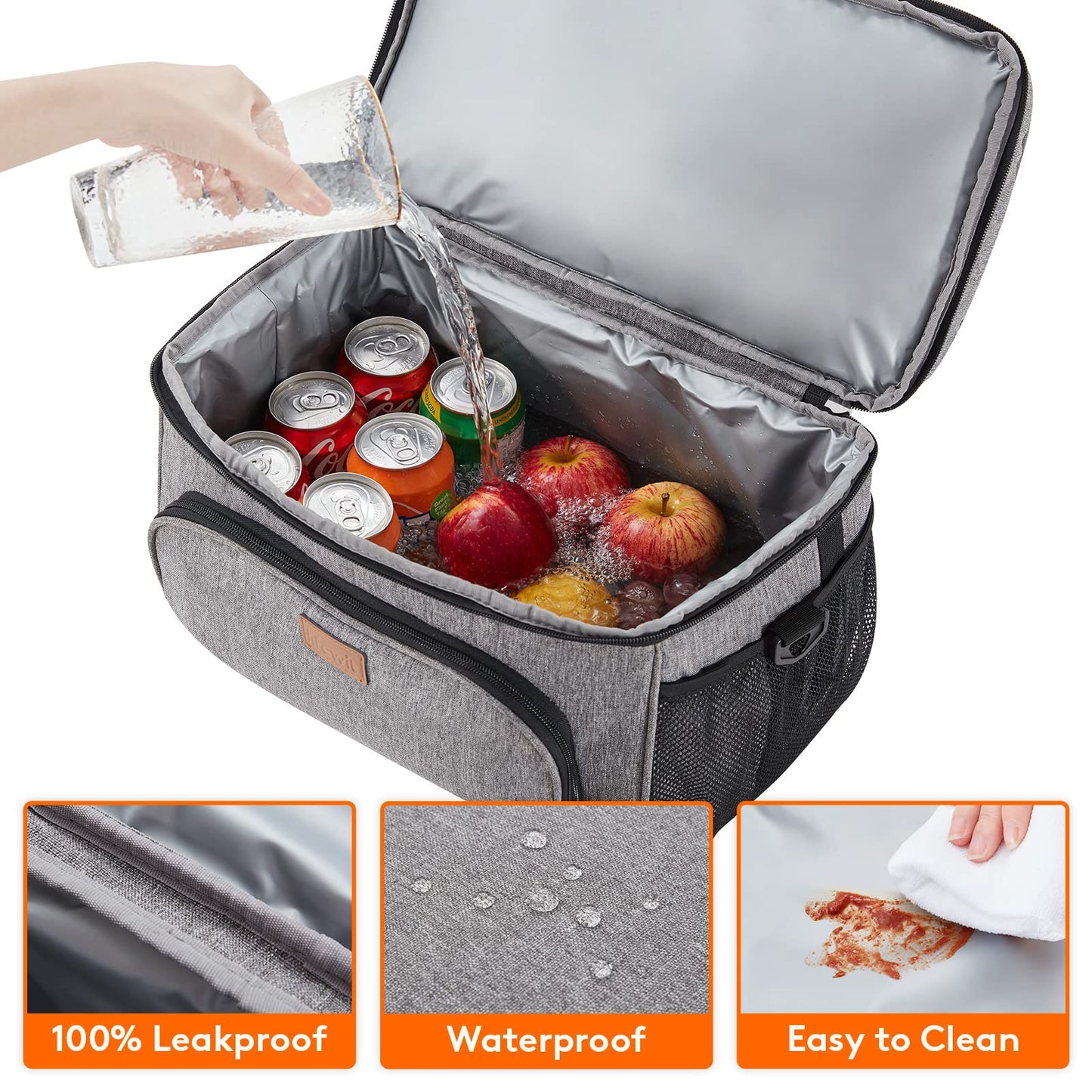 Lifewit Insulated Cooler Bag, 32 Can Large Leakproof Beach Cooler, Lightweight Portable Double Layer Soft-Sided Travel Ice Chest for Camping, Kayaking, Road Trips, Grocery Shopping, Gray