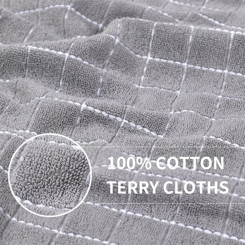 Homaxy 100% Cotton Terry Kitchen Towels(White and Light Grey, 13 x 28 Inches), Checkered Designed, Soft and Super Absorbent Dish Towels, 6 Pack