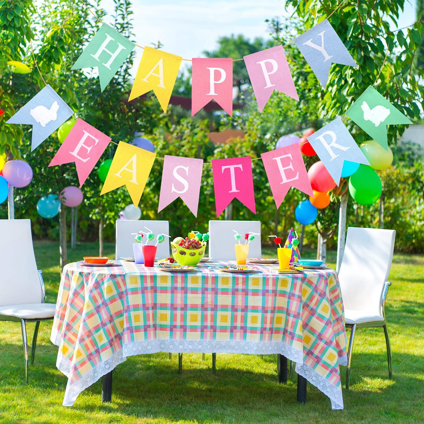 TUPARKA 2pcs Easter Banners, 'Happy Easter' Bunting Garland Decorations, Lightweight Hessian Banner, Pennant Shape, 2.5m Length, Ideal for Party, Indoor & Outdoor, Hand Wash Only