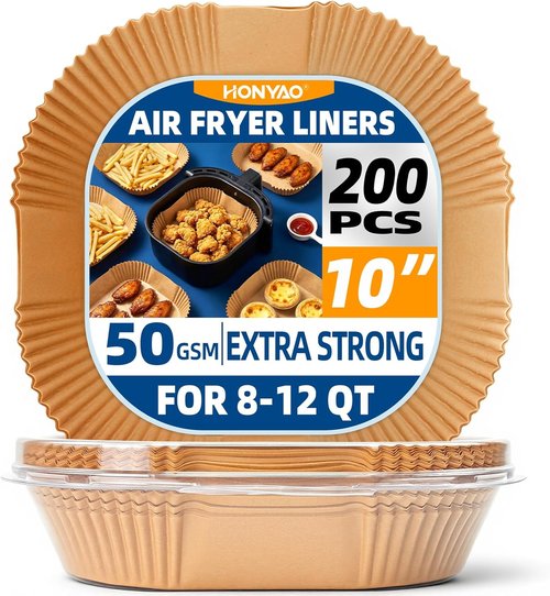 HONYAO Air Fryer Paper Liners - 10 Inch XXXL, 200 Thick Disposable Square Liners for 8-12 Qt Air Fryers