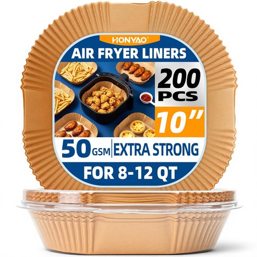 HONYAO Air Fryer Paper Liners 10 inch XXXL for 8-12 Qt Airfryer, 200pcs inch Square Thickened Disposable