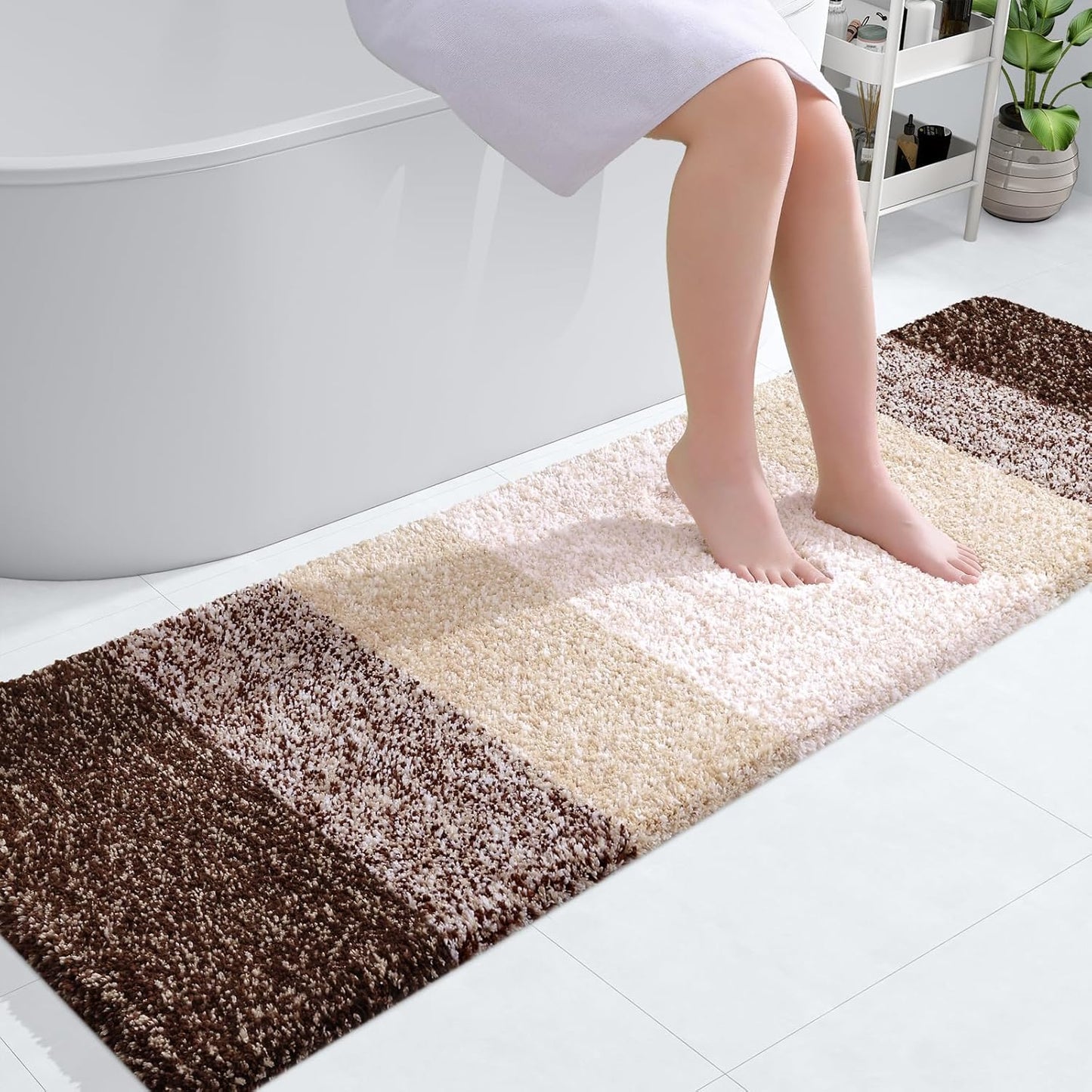 OLANLY Bathroom Runner Rug - Extra Soft Microfiber Mat | Quick-Dry, Washable, 59x17 Inches, Brown