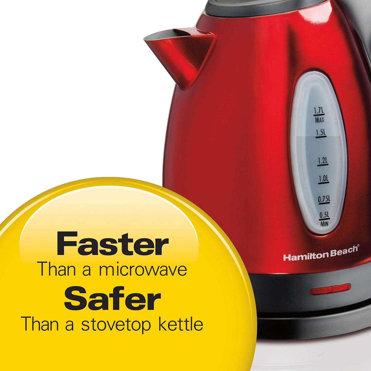 Hamilton Beach Electric Tea Kettle, Water Boiler & Heater, 1.7 Liter, Cordless Serving, 1500 Watts for Fast Boiling, Auto-Shutoff and Boil-Dry Protection, BPA-Free, Red (40885)
