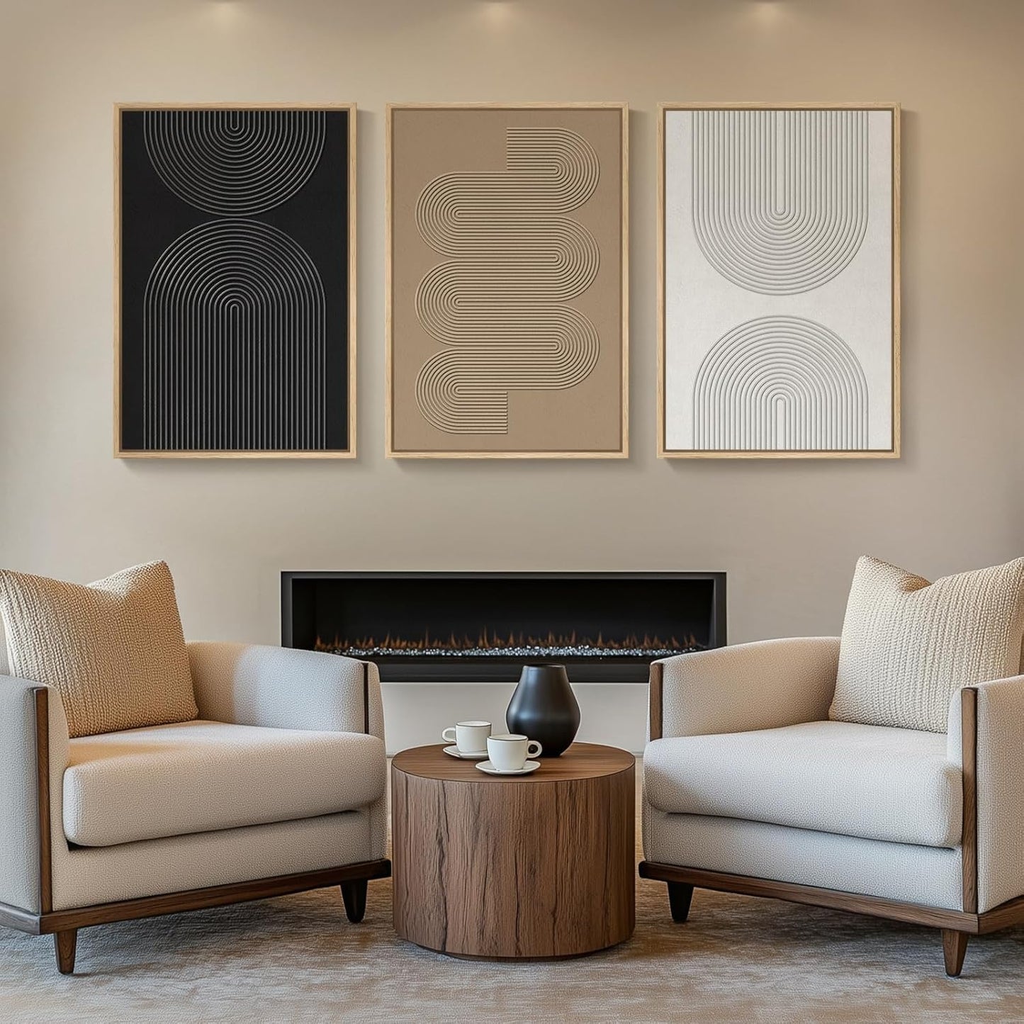 Skiennix Large 3D Textured Framed Boho Wall Art - Set of 3 Modern Abstract Paintings for Living Room Decor