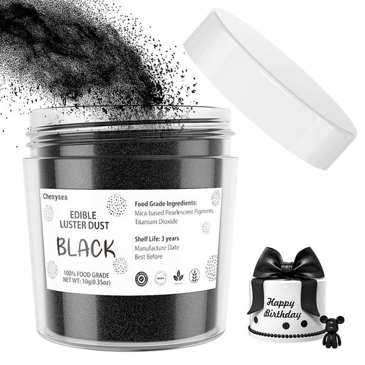 Black Edible Luster Dust 10 Grams, Food Grade Cake Luster Dust Tasteless Dessert Dusting Powders for Baking Cherrysea Food Coloring Powder for Cupcakes, Cake Pops,Fondant,Chocolate, Candy