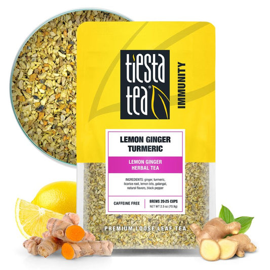 Tiesta Tea - Lemon Ginger Turmeric, Mother's Day Loose Leaf, Lemon Ginger Herbal Tea, Premium Blend, Non Caffeinated Herbal, Make Hot or Iced Brews Up to 25 Cups, 2.5 Ounce Resealable Pouch