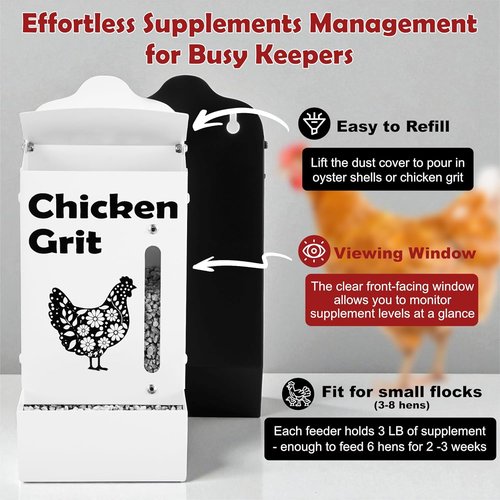 CluckRoots Chicken Grit & Oyster Shell Feeder Combo - No-Spill Heavy-Duty Wall-Mounted Dispenser