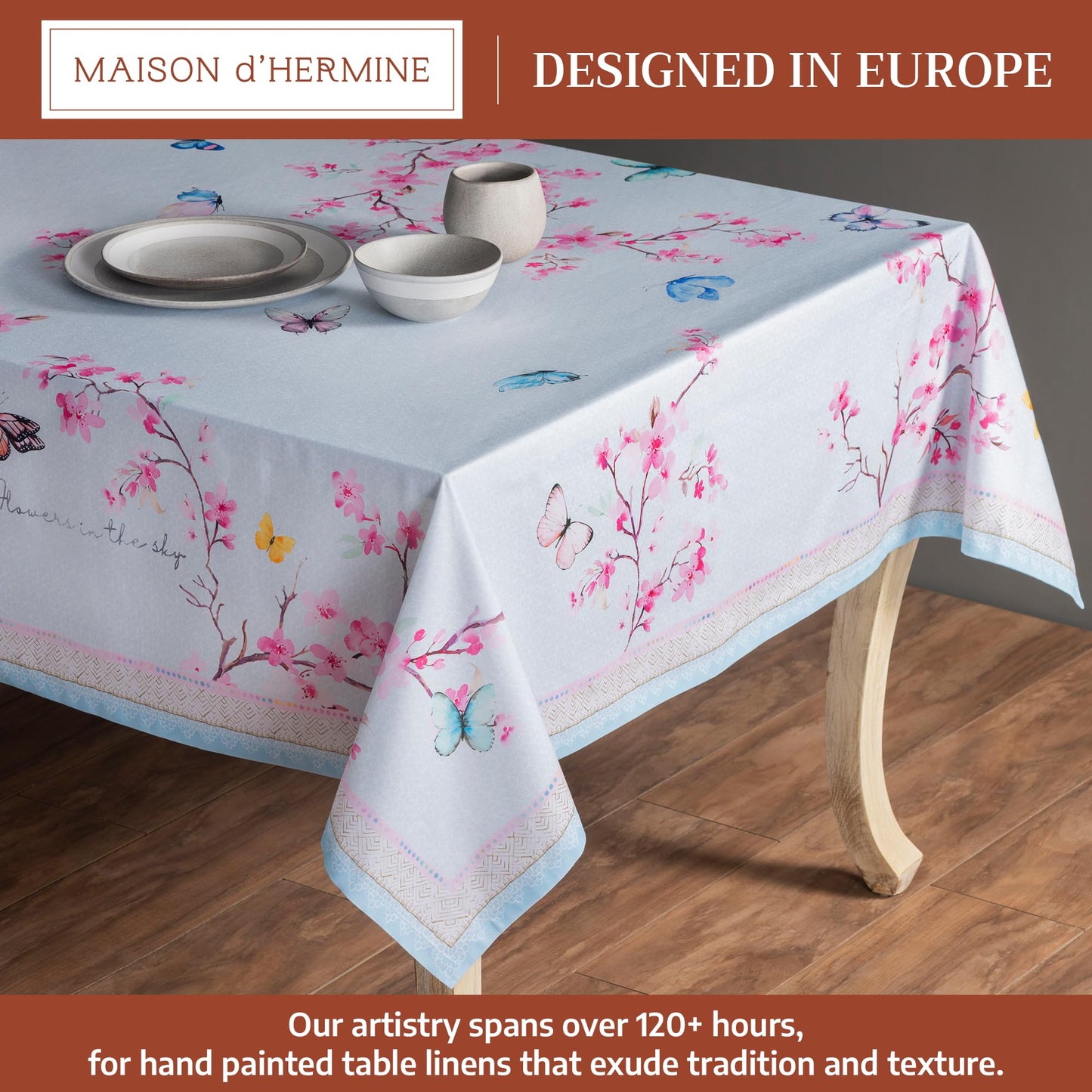 Maison d' Hermine Table Cloth Rectangle Table 100% Cotton 70 x 108 Inches Tablecloth Reusable Decorative for Dining Kitchen Room Farmhouse Home Gifts for Mothers day Spring Summer - Blossoms in Spring