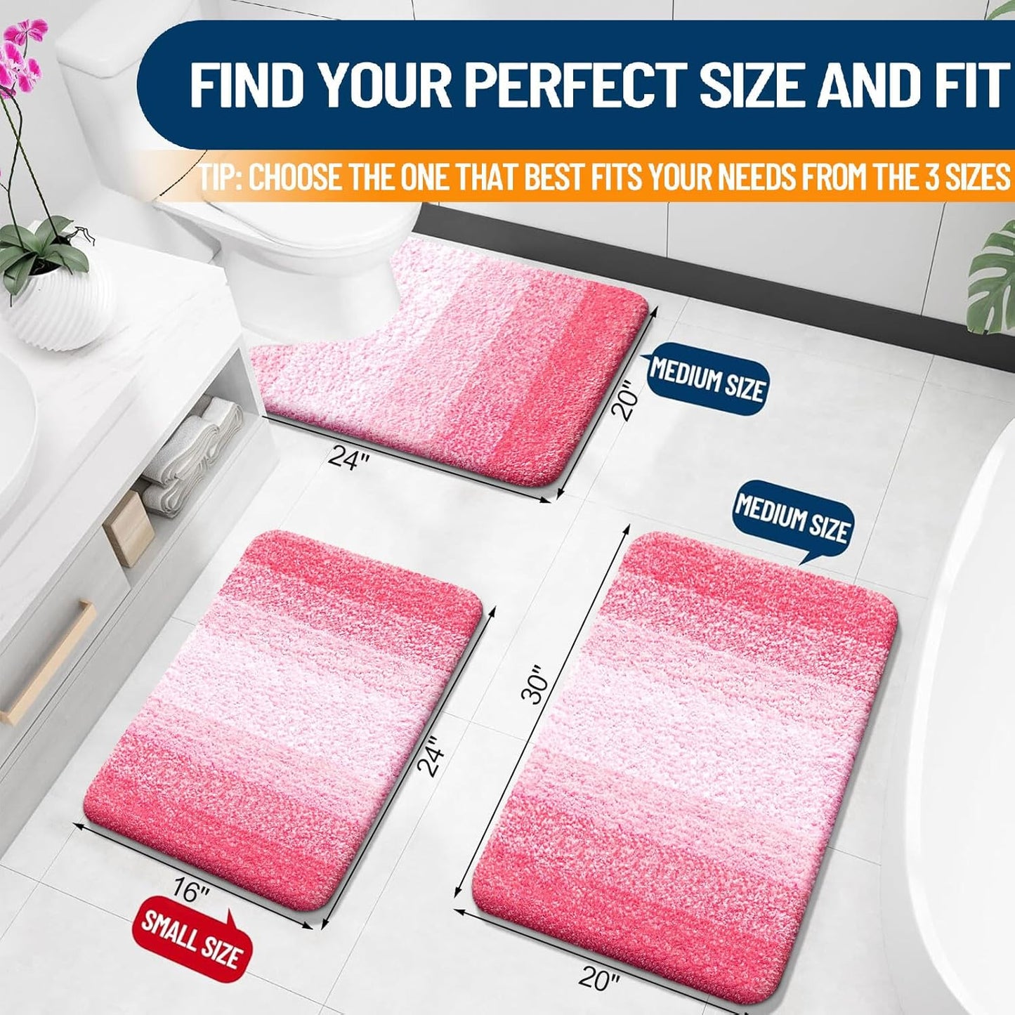 OLANLY Bathroom Rug Mat - Extra Soft Microfiber Bath Rug | Non-Slip Plush Shaggy Design, 24x16, Pink