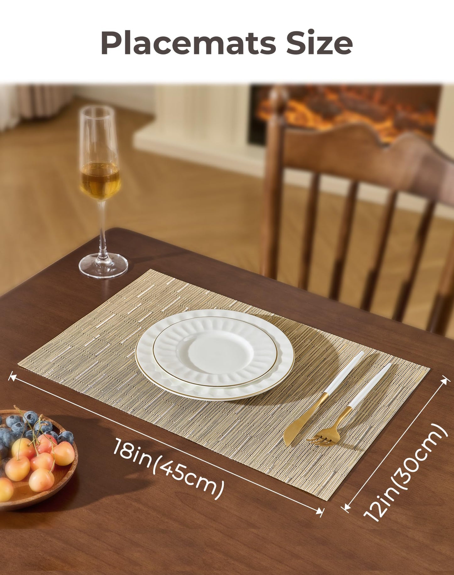 Leetaltree Light Brown Placemats Set of 8 - Heat Resistant Non-Slip Place mats for Dining Table, Washable Durable PVC Vinyl Woven Table Mats（Light Brown, 8）