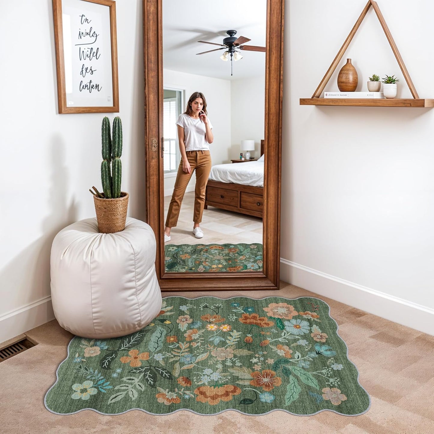 Skiennix Washable Floral Area Rug - Soft Non-Slip Carpet for Entryway & Kitchen | 2x3 Green Design