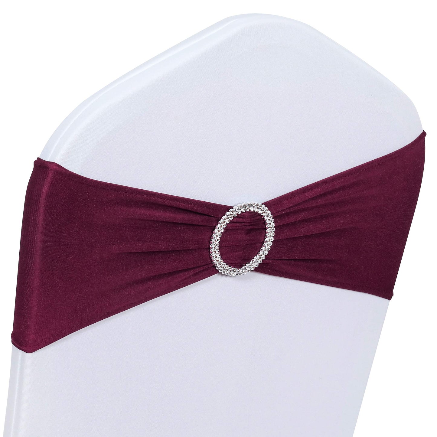 Obstal 50 PCS Spandex Stretch Chair Sashes Bows for Wedding Reception- Universal Elastic Chair Cover Bands with Buckle Slider for Banquet, Party, Hotel Event Decorations Burgundy Sashes