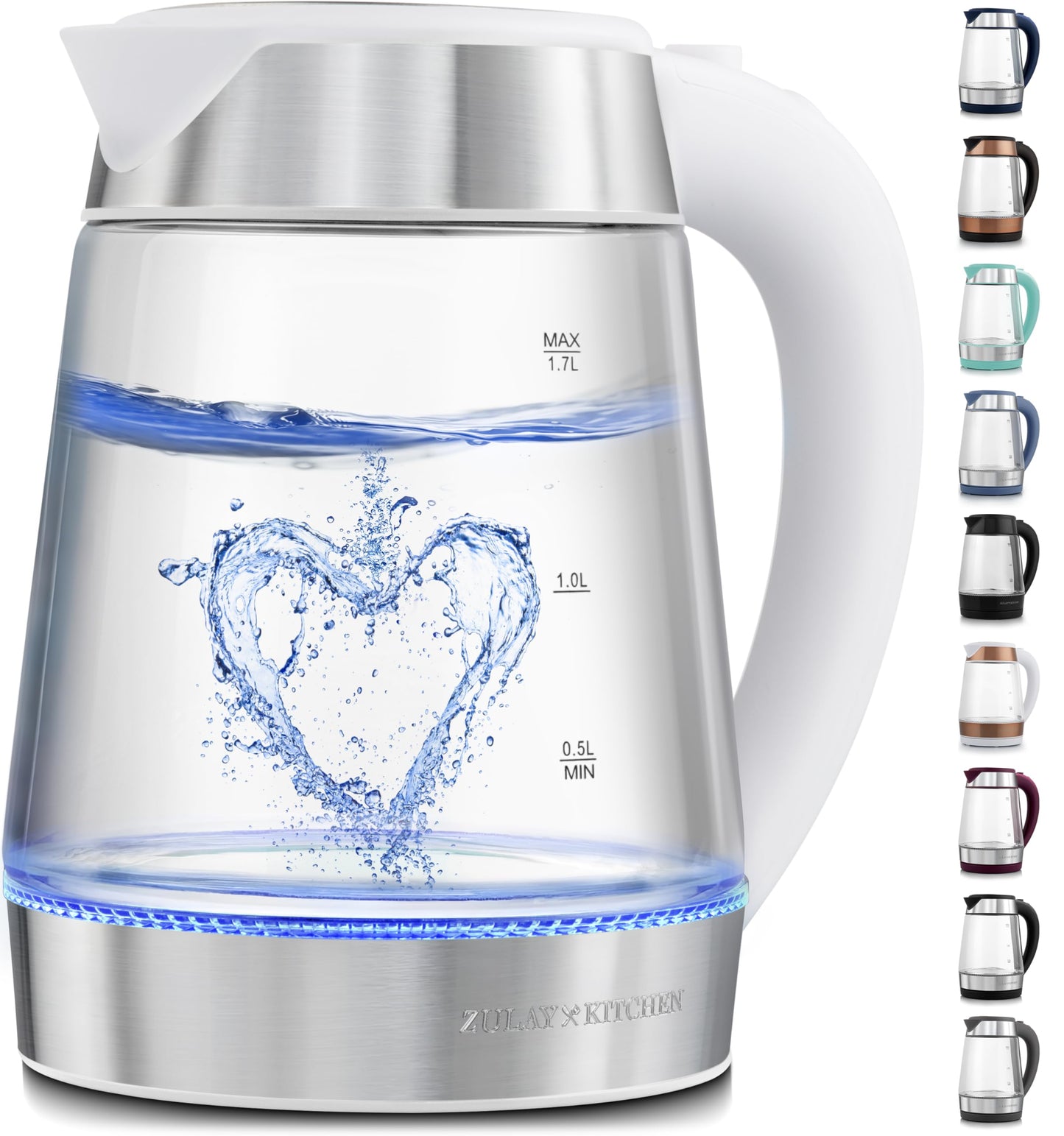 Zulay Kitchen Fast Boiling Electric Water Kettle - 1.7L, 1500W, Auto Shut-Off for Overboil & Boil Dry Protection, Cool-Touch Handle, 360° Base - Rapid Teapot Boiler For Coffee & Tea - White