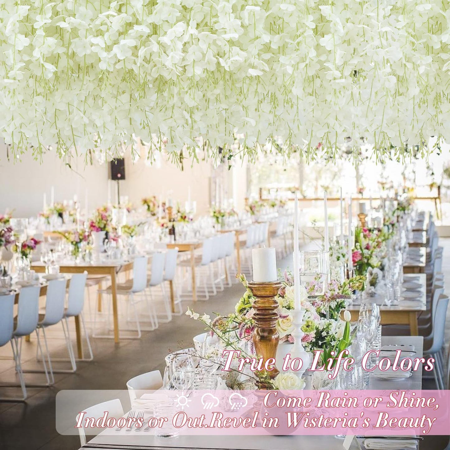 60 Pack White Wisteria Hanging Flowers, Fake Hanging Flowers for Decoration, Artificial Hanging Flowers, Vines for Bedroom, Flower Garland for Home, Party, Garden, Wall, Wedding Decoration(3.6 Ft/Pcs)