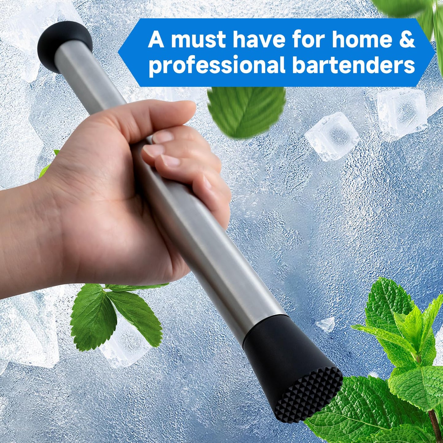 Lexenic Double Heads Muddler for Cocktails – Stainless Steel 32cm/12.6 Inch Bar Tool for Mojitos, Old Fashioned, Margaritas & More – Durable & Easy to Clean (Stainless Steel)