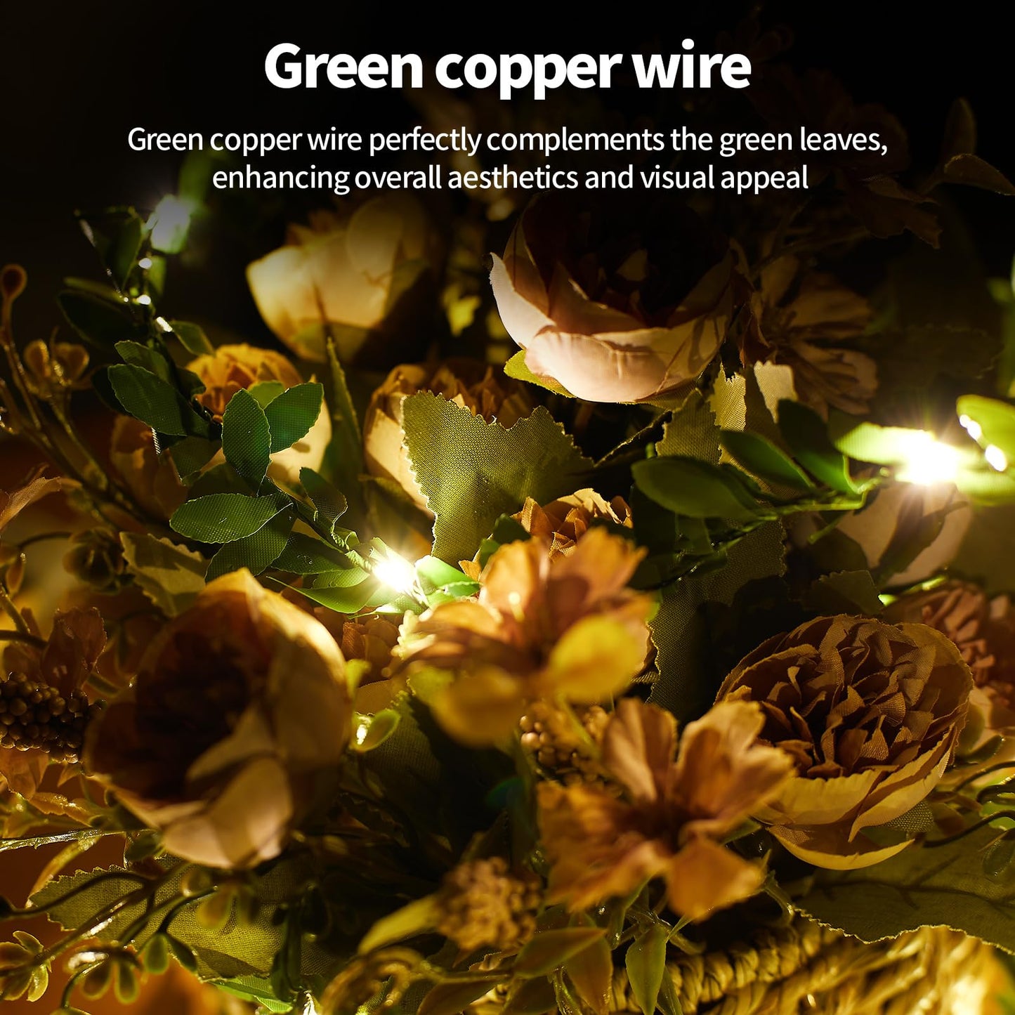 Ariceleo Artificial Garland LED Fairy String Lights – 1 Pack 16.4 ft Warm White Battery Operated Copper Wire with Remote | Indoor Use | 8 Lighting Modes - Ideal for Christmas, Weddings, Parties