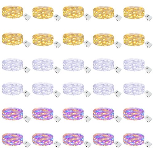 btfarm 30 Pack Fairy Lights Battery Operated [3 Modes], 7ft 20 Led Twinkle Lights String Lights Waterproof Bulk Small Mini Silver Wire for Christmas Mason Jars Wedding Table Centerpiece