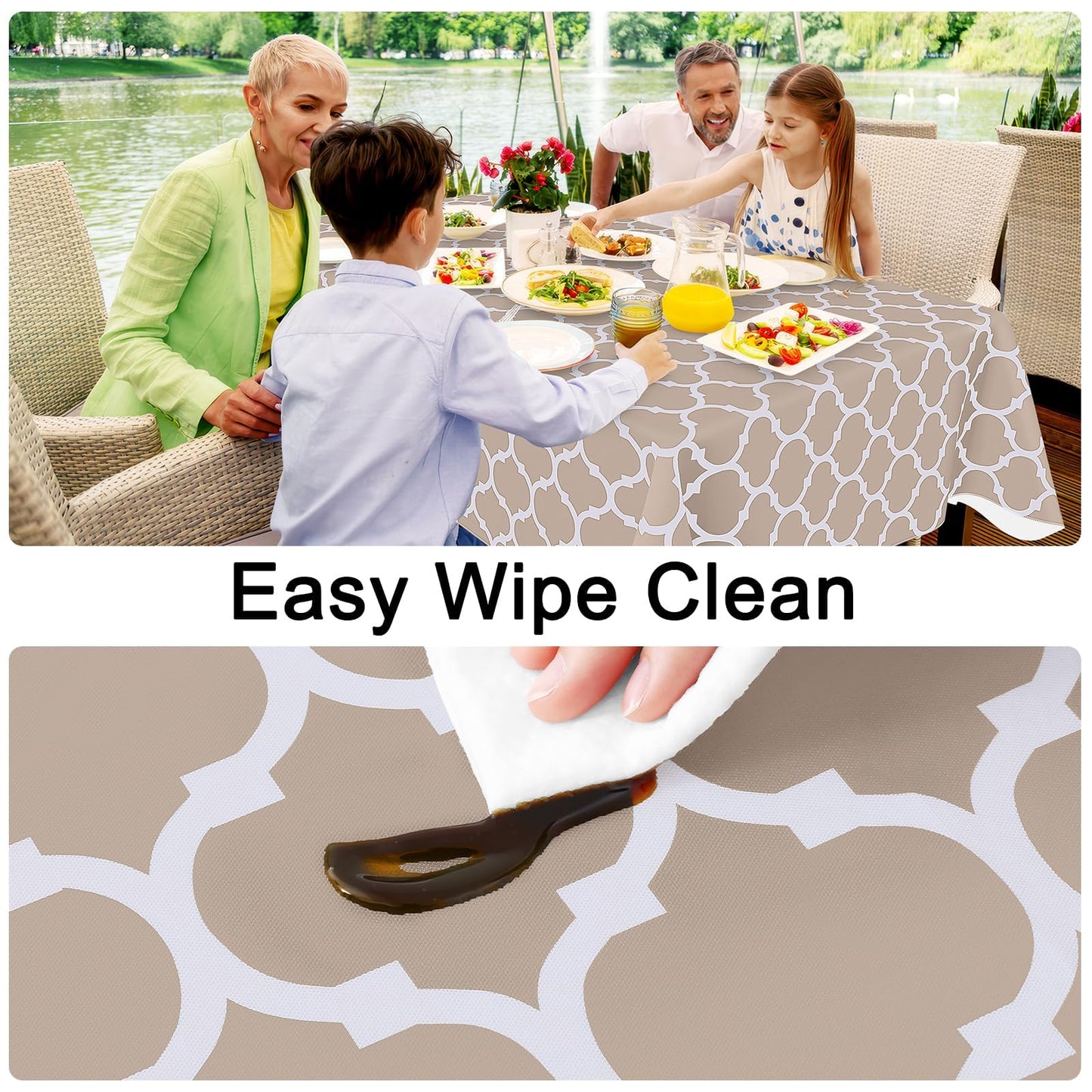 Smiry Rectangle Table Cloth, Waterproof Vinyl Tablecloths with Flannel Backing for Rectangle Tables, Wipeable Spillproof Plastic Tablecloth for Dining, Camping, Indoor and Outdoor (60"x84", Khaki)