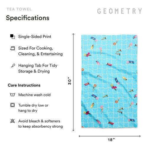 GEOMETRY Tea Towels – Spring & Summer Collection – Quick-Dry, Ultra-Absorbent, Reusable Microfiber Kitchen Towels for Drying & Cleaning - At The Pool - 1 Pack