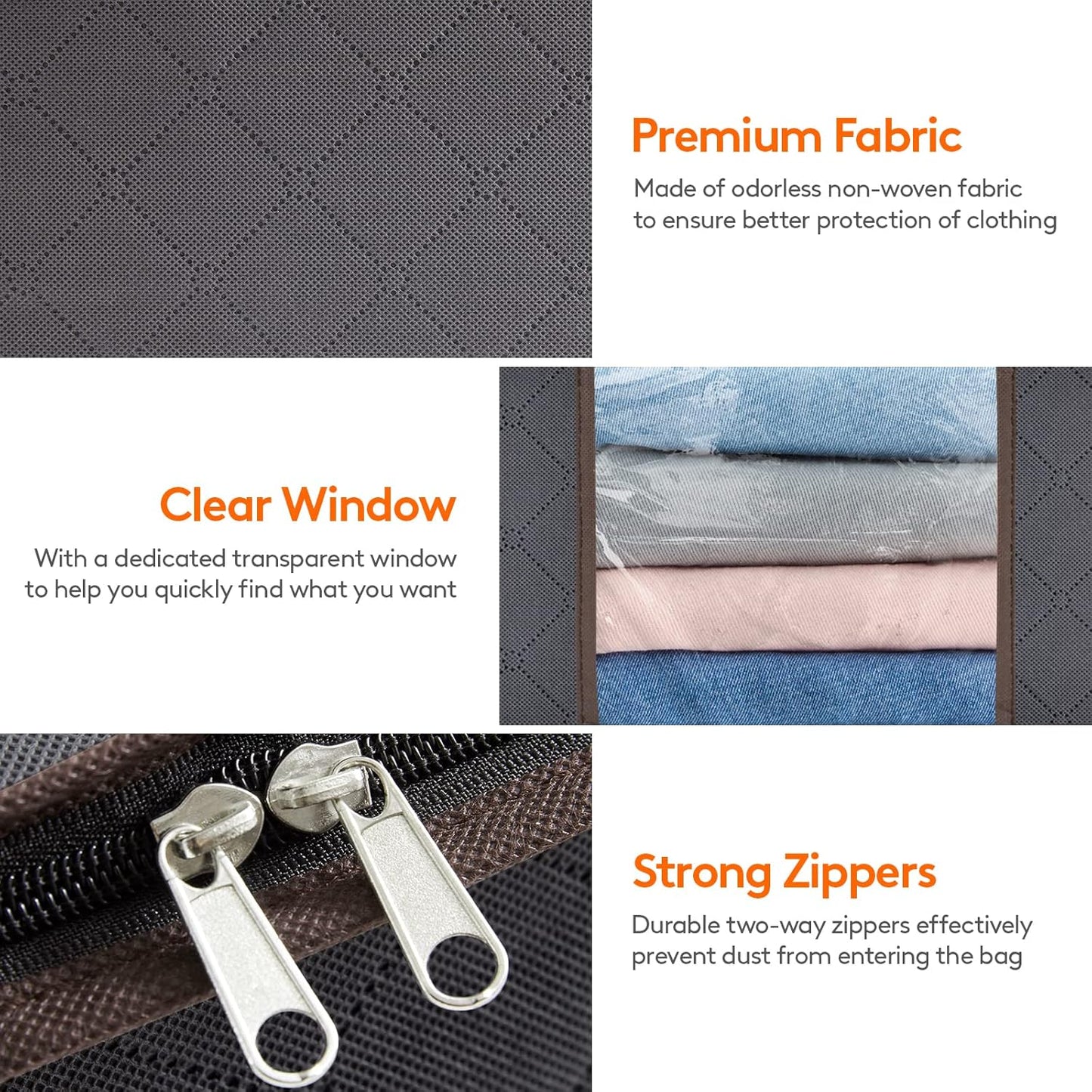 Lifewit 4-Pack Clothes Storage Bags - Foldable Organizer with Reinforced Handles & Clear Window | Gray