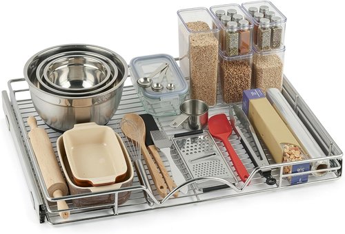 HOLDN’ STORAGE Pull Out Cabinet Organizer - Heavy Duty Caddy with Lifetime Warranty | 30”W x 21”D, Chrome Steel Drawers