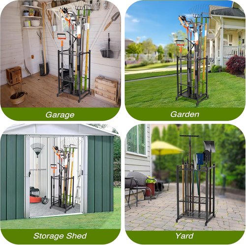 Garden Tool Organizer - Heavy Duty Steel Yard Tool Tower Rack for Up to 35 Long-Handled Tools | Black