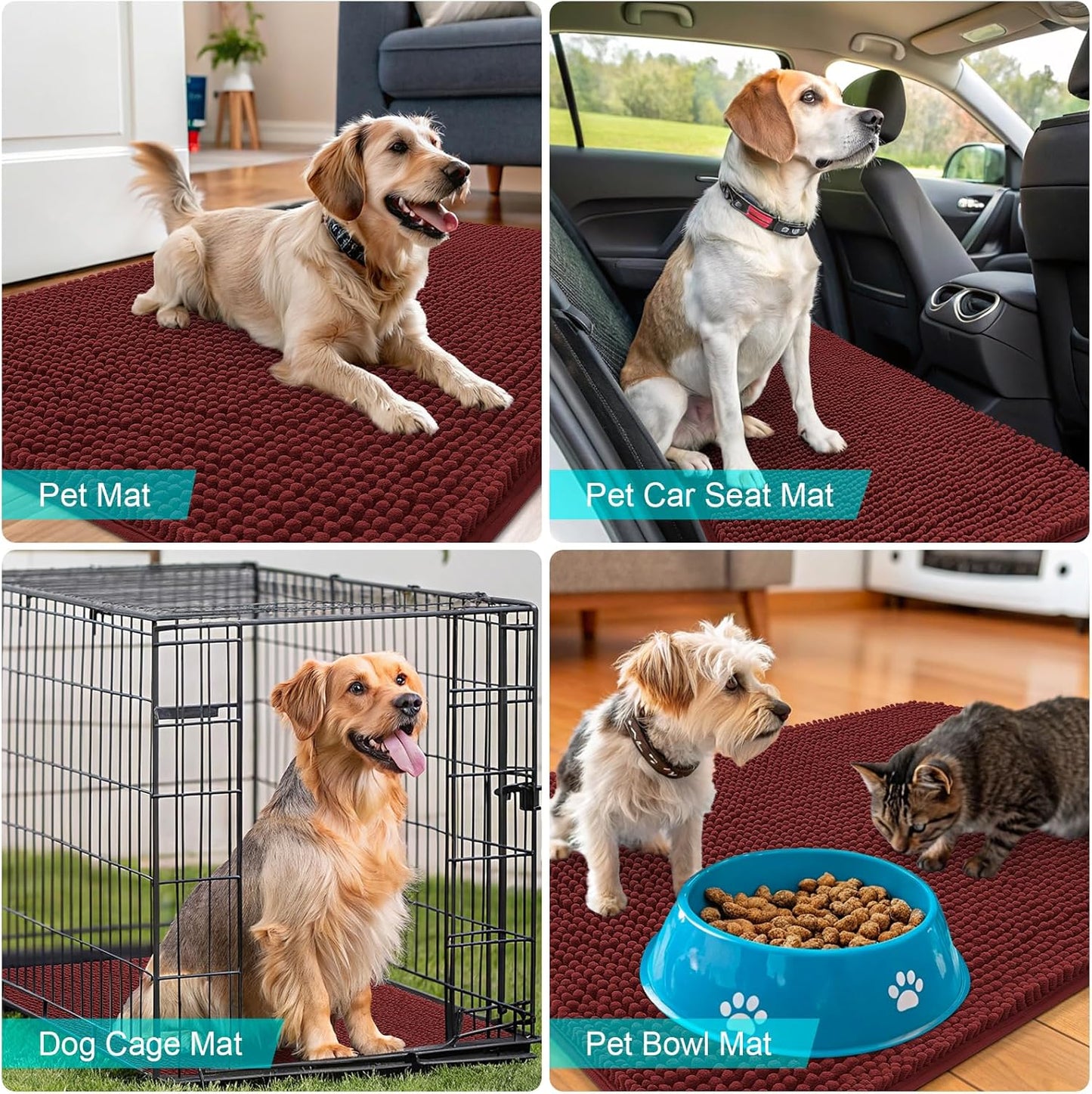 OLANLY Dog Door Mat - Absorbent Non-Slip Washable Doormat for Muddy Paws | 70x32, Quick Dry Chenille, Caramel Russet