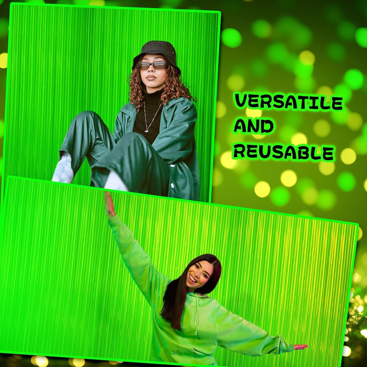 Skiennix Glow In The Dark Curtains - 4 Pack Tinsel Foil Fringe Backdrop for Neon Parties | 6.6 x 3.3 Ft