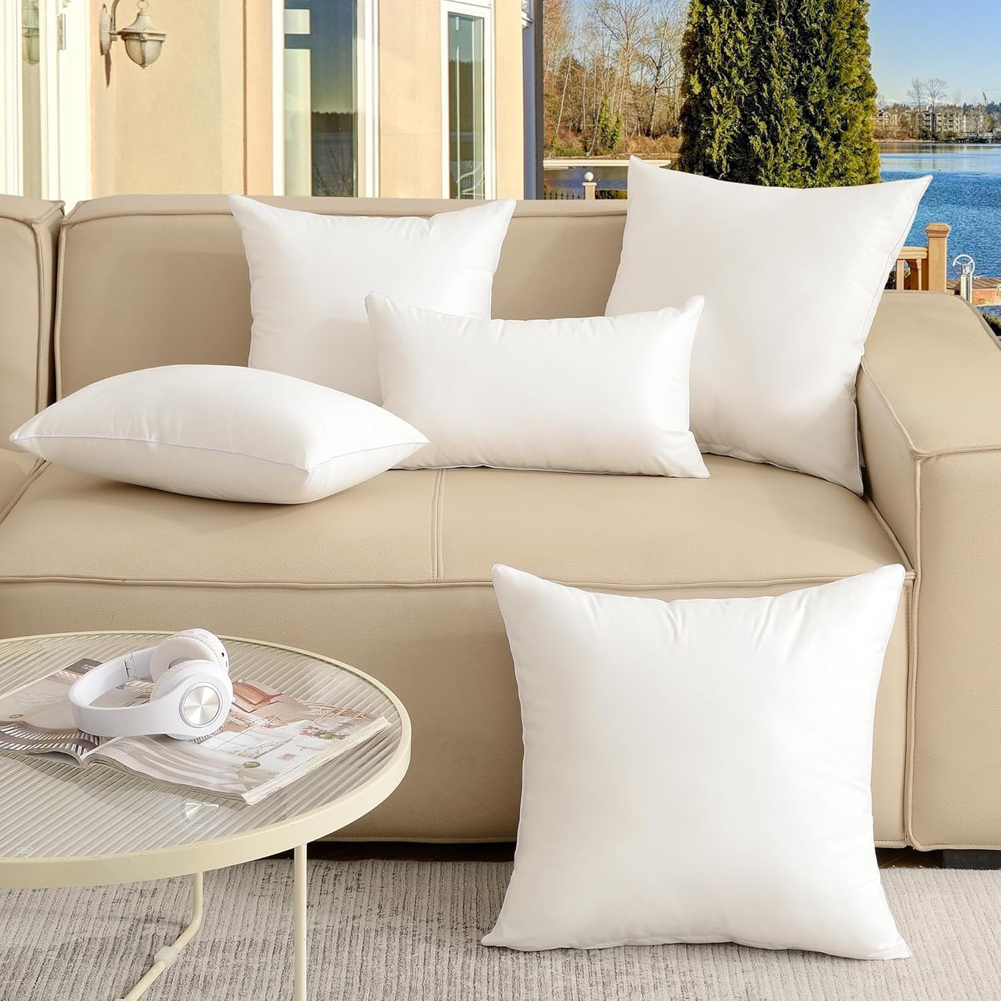 Oubonun 20x20 Waterproof Outdoor Pillow Inserts - Pack of 2 Decorative Throw Pillows for Couch & Patio - White
