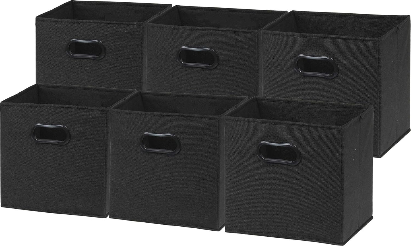 Simple Houseware Foldable Cube Storage Bins - 11-Inch Black Fabric Organizers with Handles | 6-Pack for Closets & Shelves