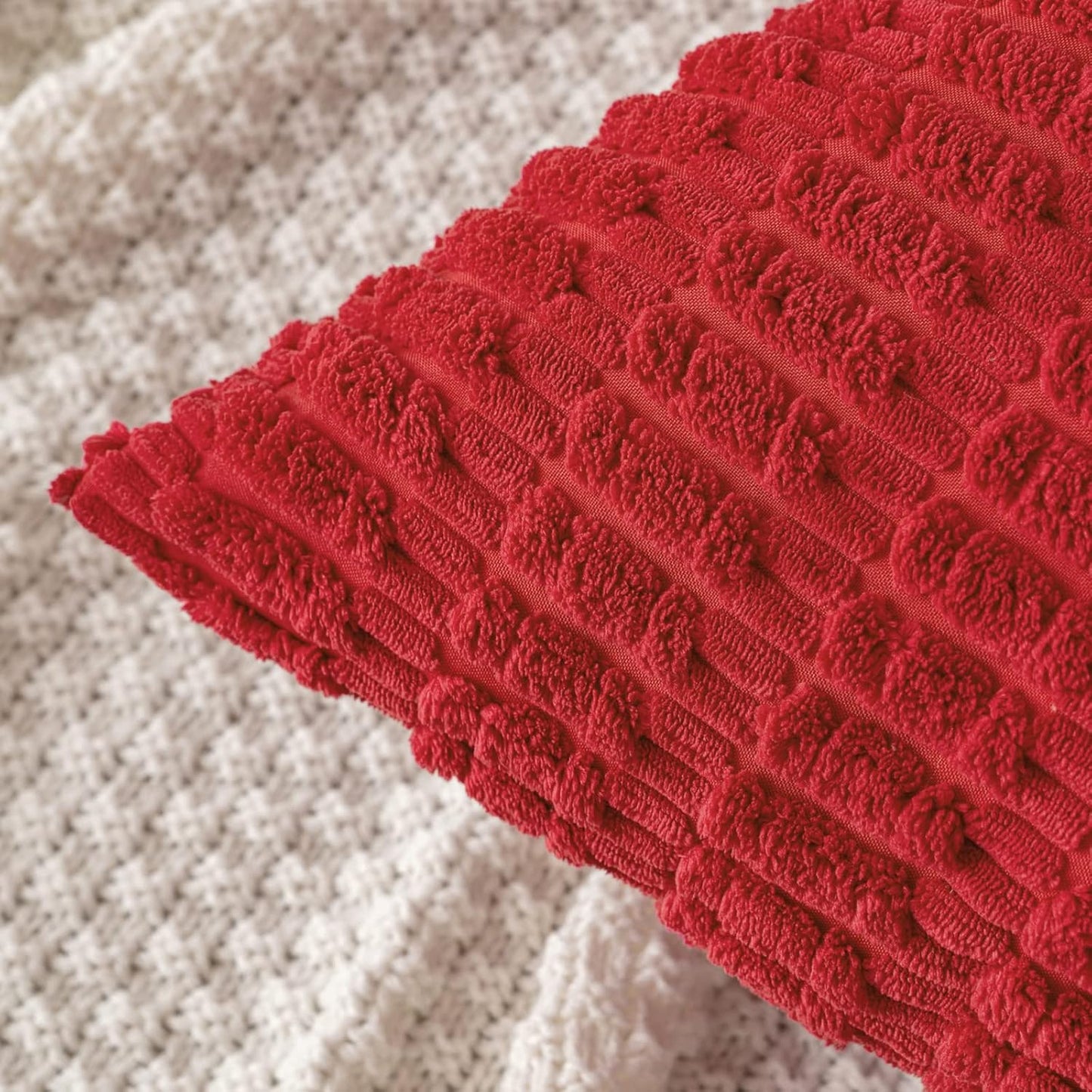 MIULEE Red Corduroy Decorative Pillow Covers - Soft Boho Striped Design | 18x18 Inch for Modern Home Decor