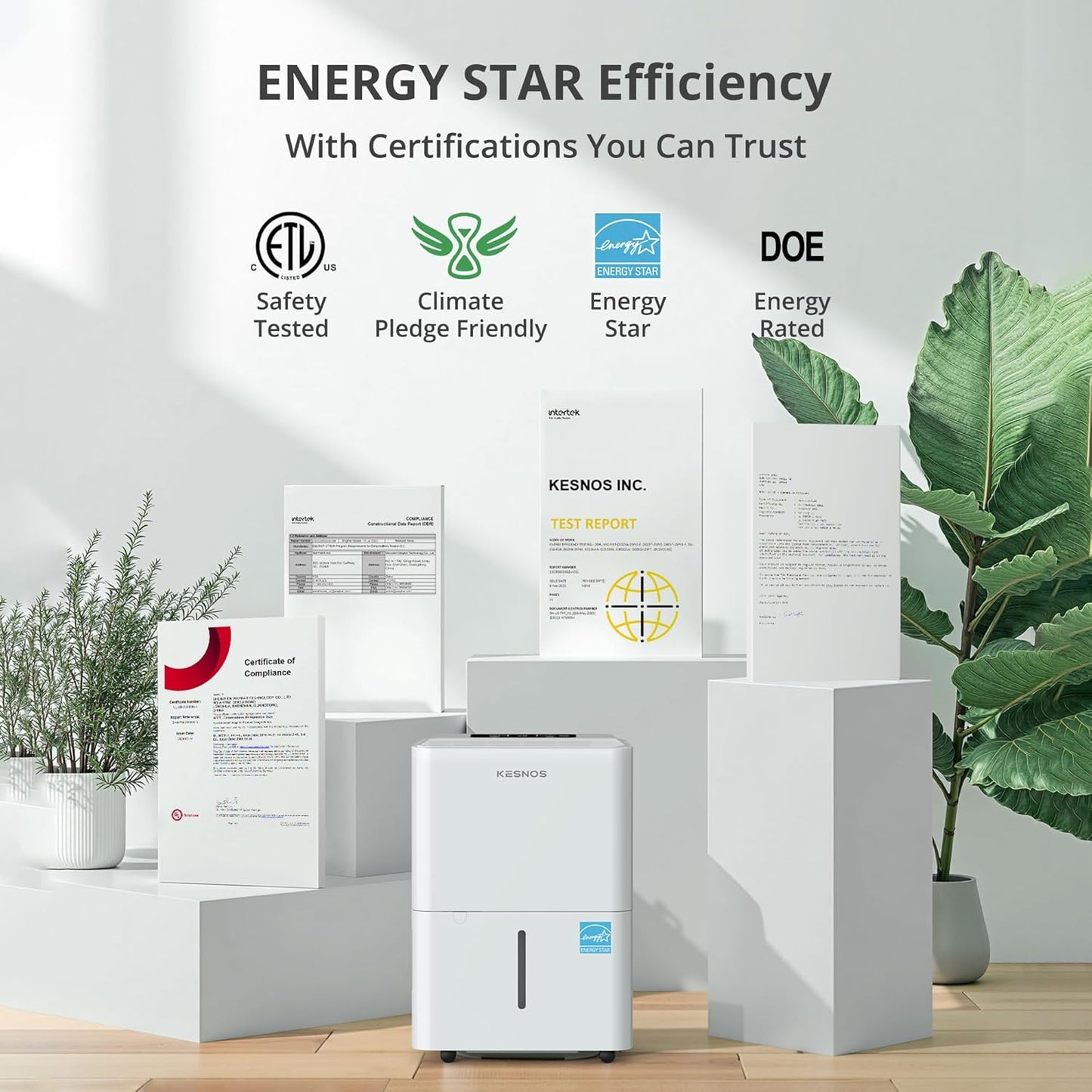 Kesnos Dehumidifier - Energy Star 2025 for Home & Basement | Ultra Quiet 36 dB, 0.39-Gallon Tank, 4 Modes