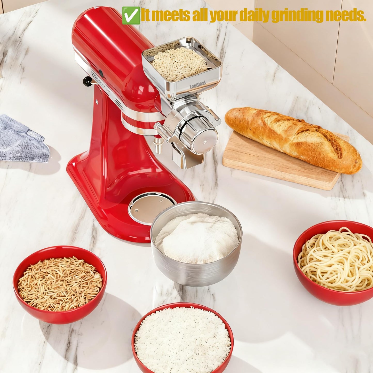Metal Grain Mill Attachment for KitchenAid Stand Mixer – 12-Level Grind Adjustment, All-Metal Construction for Grinding Grains, Spices & More