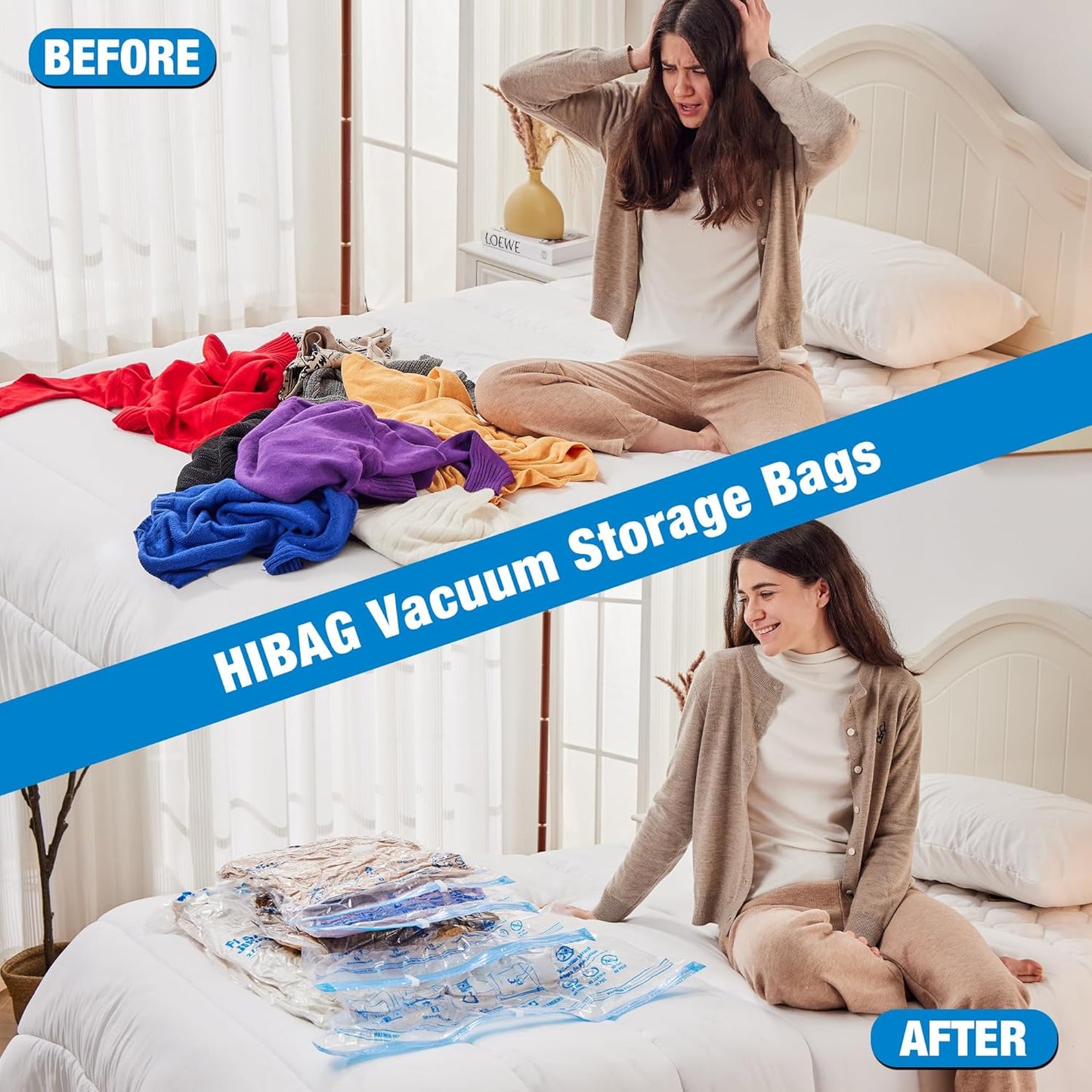 Skiennix Vacuum Storage Bags - 6 Jumbo Space Saver Vacuum Seal Bags for Clothes & Bedding
