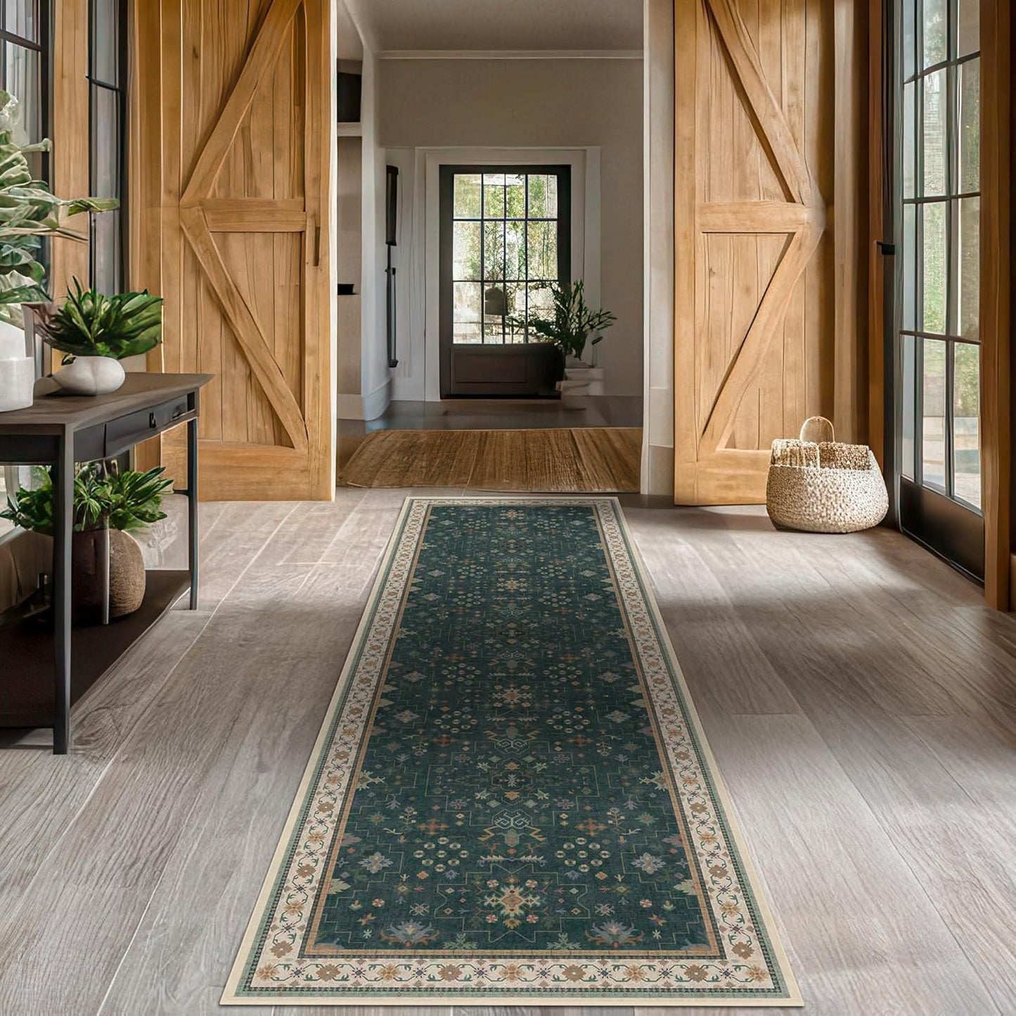 Regine Switzerland Dark Green Washable Runner Rug - Non-Skid 2'6"x10' for Hallway & Entryway Décor
