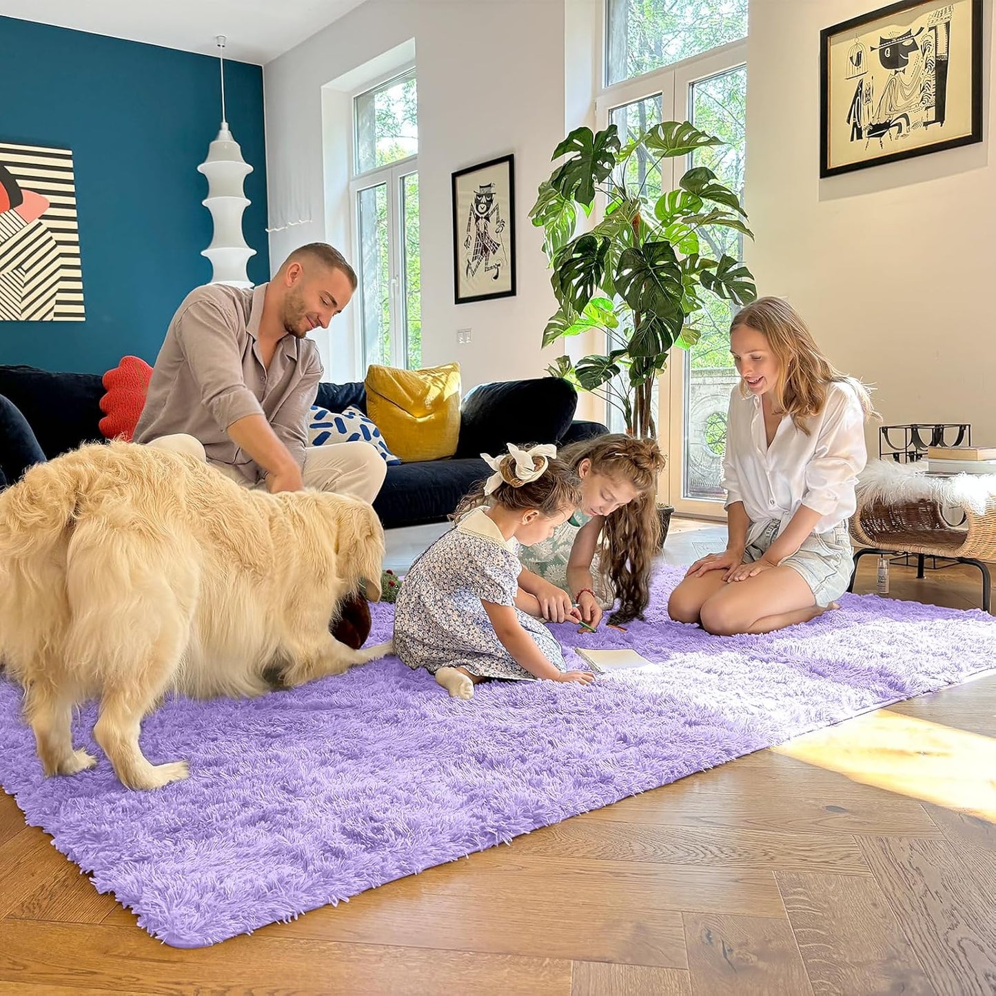 OLANLY Soft Fluffy 3x5 Machine Washable Bedside Rug - Light Purple Shaggy Carpet for Kids & Nursery