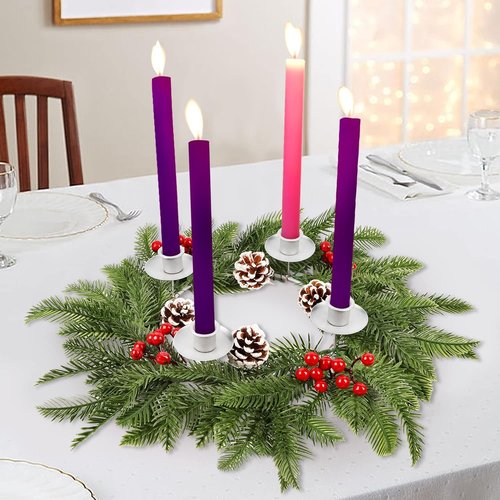 FORUP 19" Traditional Christmas Advent Wreath - Red Berry Centerpiece with Candle Holders