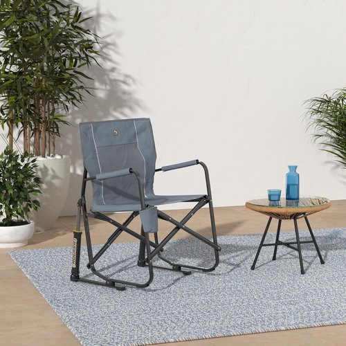 GCI Outdoor Freestyle Rocker Camping Chair - Portable Folding Rocking Chair with Drink Holder & Comfortable Backrest - Grey