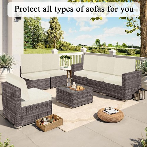 Hebe Stretch Patio Cushion Covers Set - 8 Waterproof & Washable Slipcovers for Outdoor Furniture