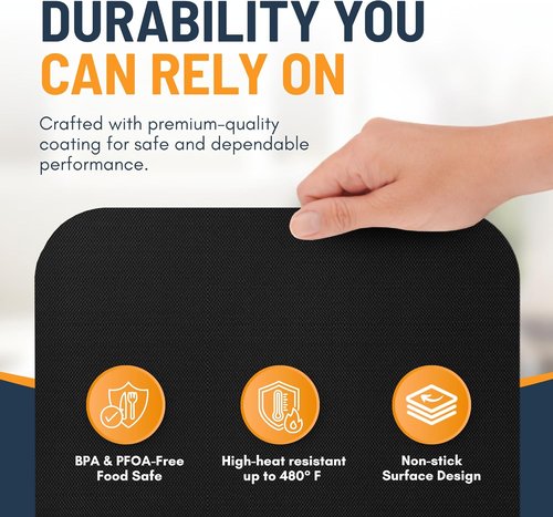 Breville Toaster Oven Liners - Reusable Non-Stick Heat Resistant 12"x12" (Black) | 4 Pack