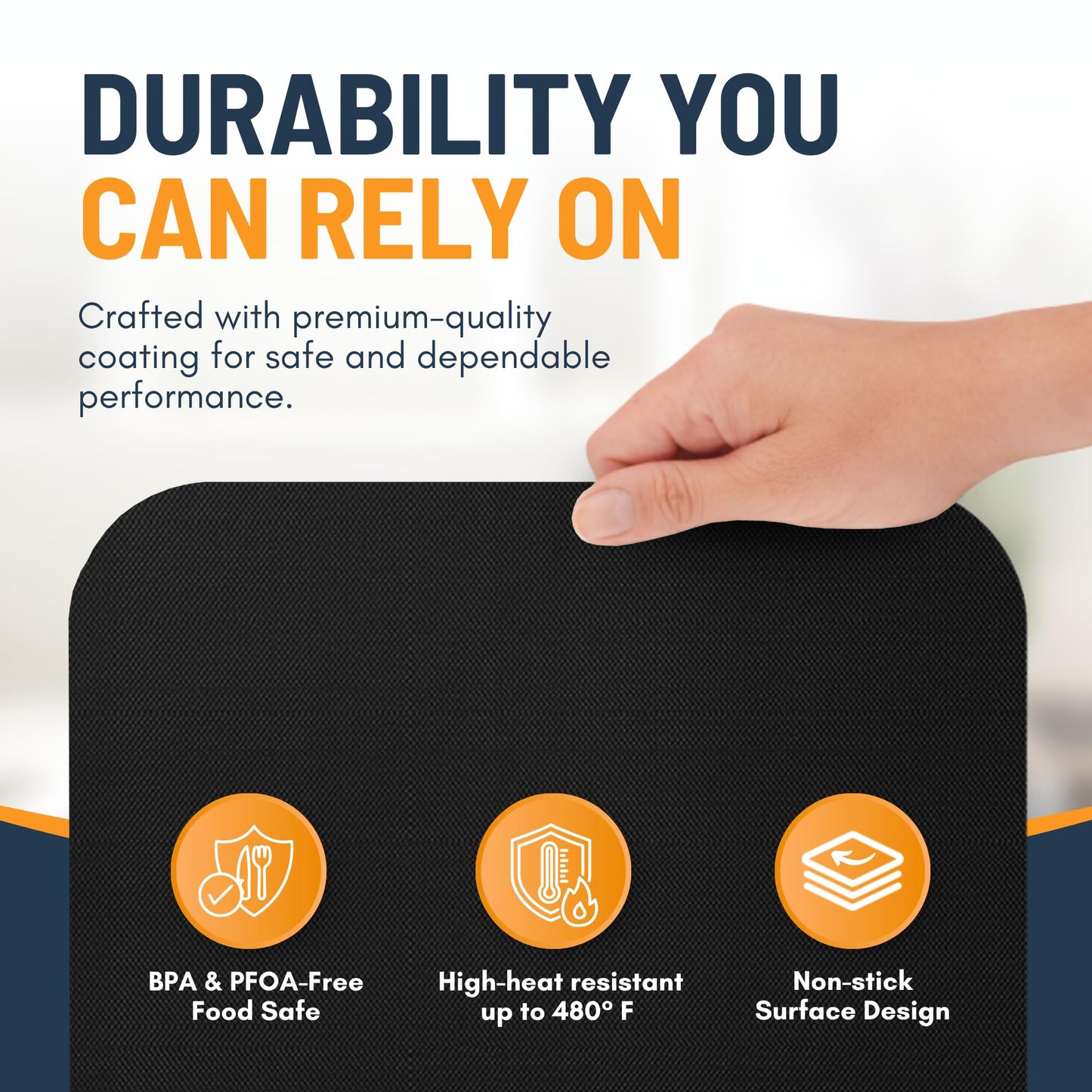 Toaster Oven Liners for Bottom of Oven (4 Pack) Reusable Non-Stick Heat Resistant Toaster Liners, Compatible with Breville, Cuisinart, Black & Decker, Dash, and More - Air Fryer Liners 12"x12" (Black)