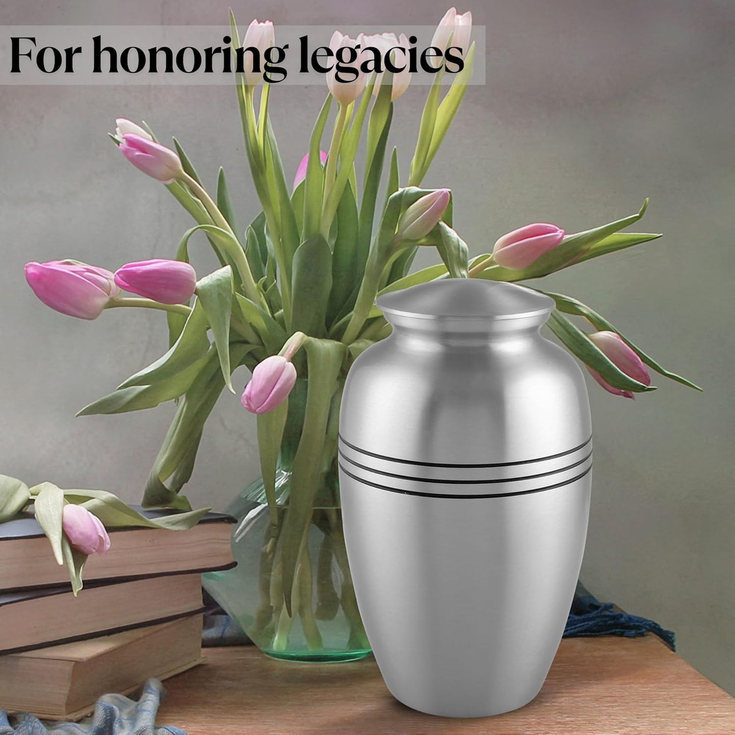 Handcrafted Funeral Memorial Cremation Urn in Elegant Pewter Affordable Urn for Human Ashes - Cremation Urn Human 6 x 10 Inches - Pewter/Silver