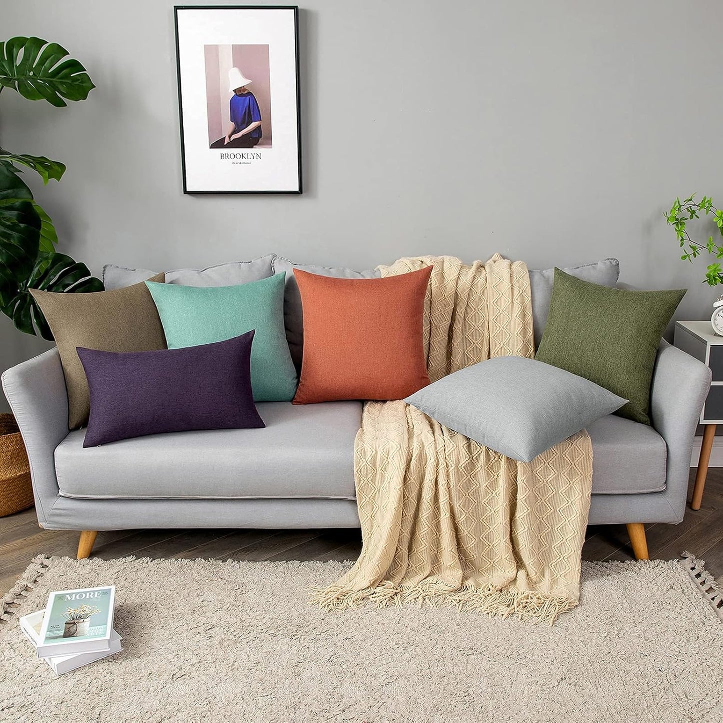 MIULEE Waterproof Outdoor Throw Pillow Covers - Pack of 2 Faux Linen Cushion Cases | 20x12 Inch Purple