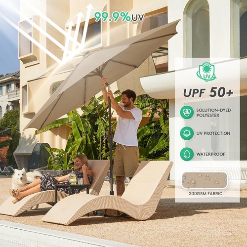 JEAREY 9FT Outdoor Patio Umbrella - LED Lighted with Solar Lights, Tilt & Crank for Deck, Yard & Market (Beige)