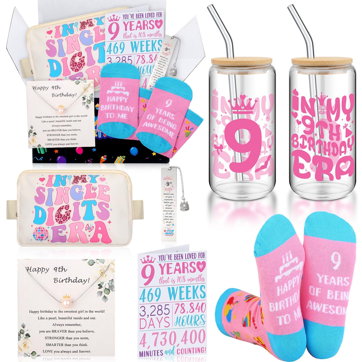 Skylety 9 Year Old Girl Gifts Ideas Gifts for 9 Year Old Beautiful Teen Girls Birthday Decorations Set of 9 Popular Present Basket Box for Her