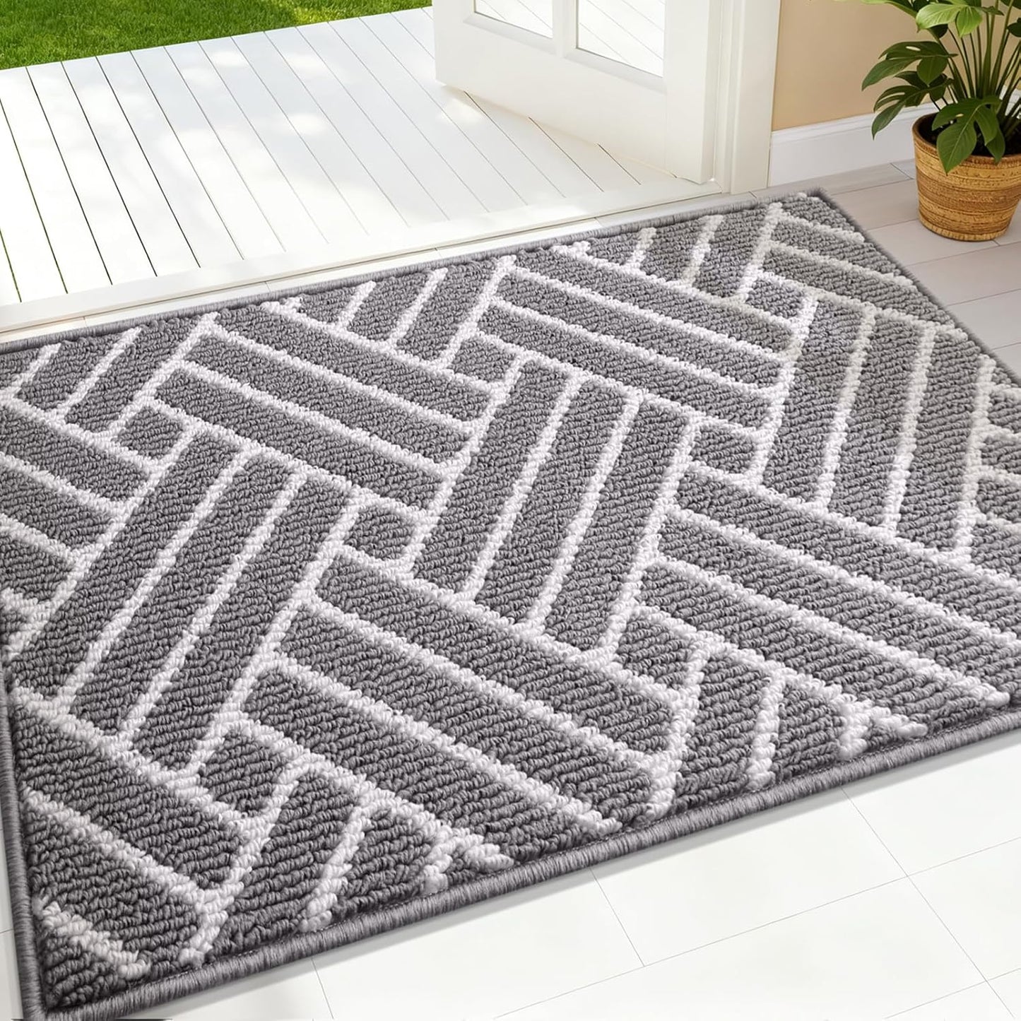 OLANLY Indoor Door Mat - 32x20 Inch, Dirt Resistant & Absorbent | Non-Slip Rubber Backing, Easy Clean Grey Doormat