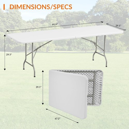 Elevon Heavy Duty Folding Table - 8 Feet Adjustable Height, Portable for Indoor/Outdoor Use | Ideal for Camping, Picnics, Parties, and Weddings
